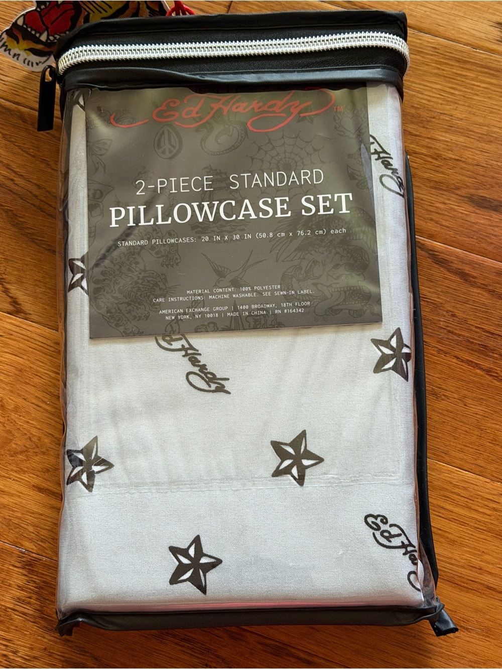Ed Hardy White Pillowcase Set with Black Star Accents